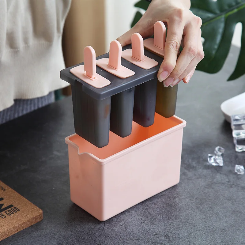 Ice Lolly Mould 4 Grids Food Grade PP Homemade Popsicle Mold Tool with Sticks Easy to Remove DIY Ice Complementary Food Box