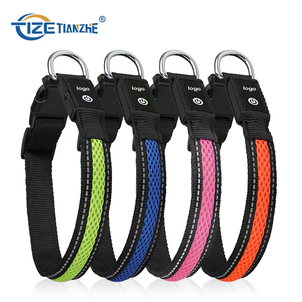 Светодиодные ошейники, регулируемый нейлоновый водонепроницаемый светоотражающий собачий ошейник, светодиодный собачий ошейник