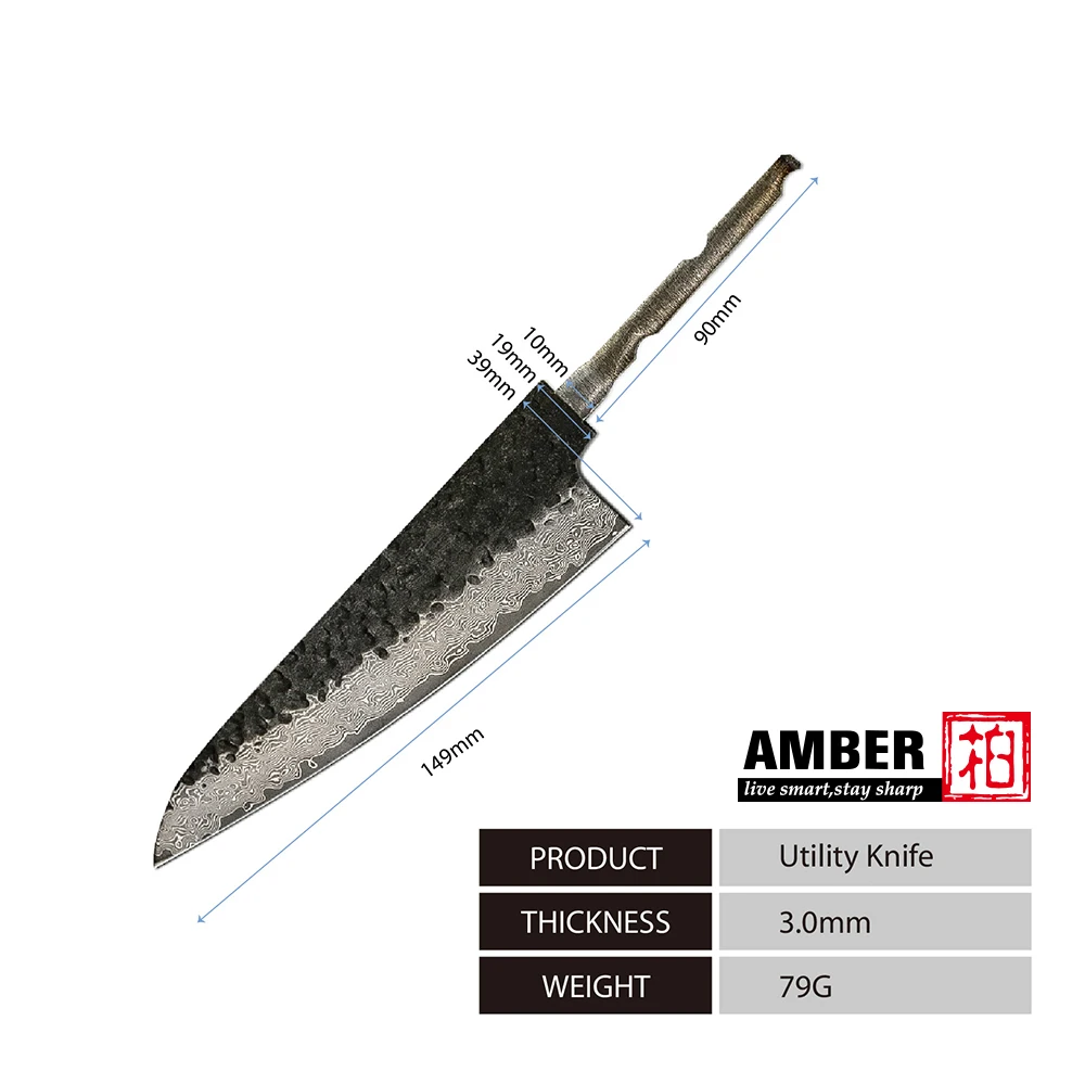 DIY  without Handle Hammer Blade Wholesale VG10 67 Damascus Steel kitchen Knife blank