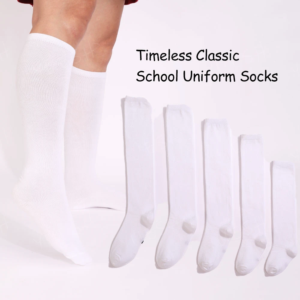 custom white school socks cotton knee high kids socks   factory  custom  wholesales student socks