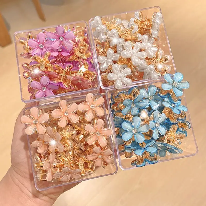 wholesale Crystal Mini Flower colorful women small Hair Hair clips For Girls Children Cute flower hairpin Hair Accessories