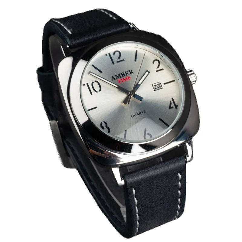 AMBER TIME Brand Luxury Mens Watches Male Clock Date Sport Leather Strap Quartz Business Watches Relogio Masculino
