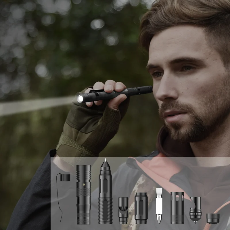 Portable Multi-function Tactical Pen With LED Light Outdoor Multi-role Self Defense Pen Mini Flashlight