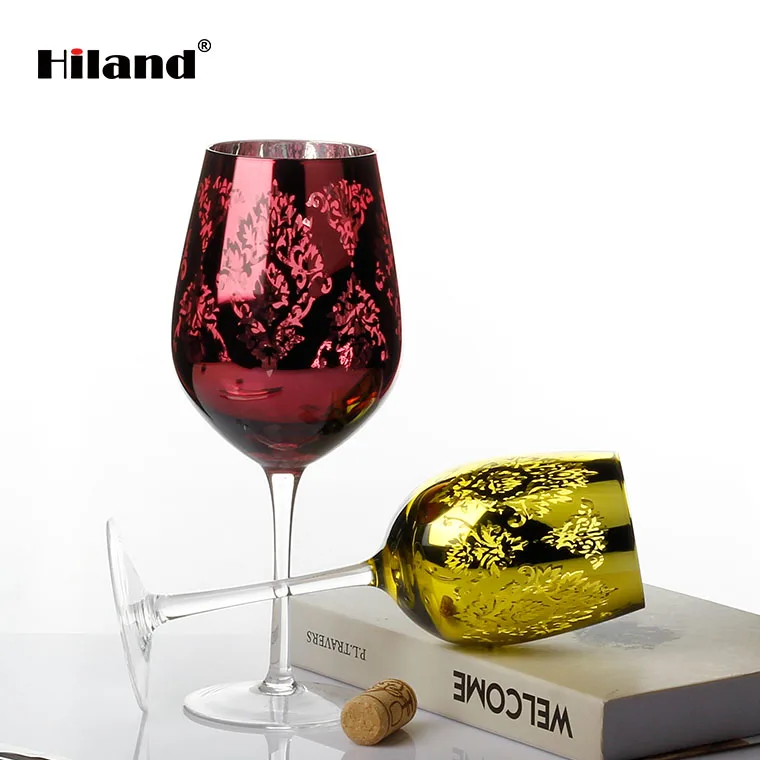 China market wholesale hot sale classic retro high quality colored goblet gold rim wine glass for wedding