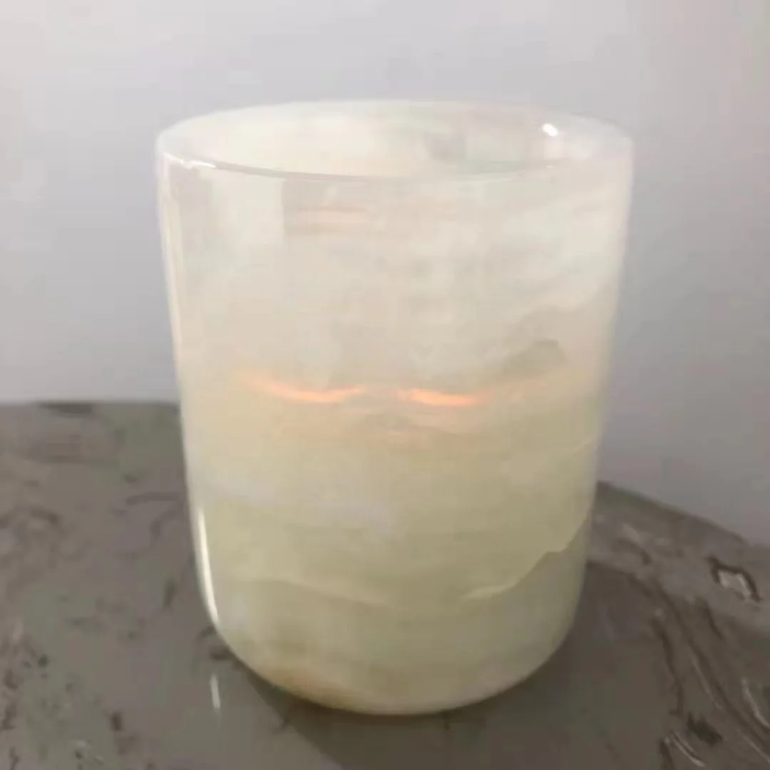 Home Decor Customized Luxury Candle Containers with Glass Insert Refill Marble Candle Holder Natural Pink White Onyx Candle Jar