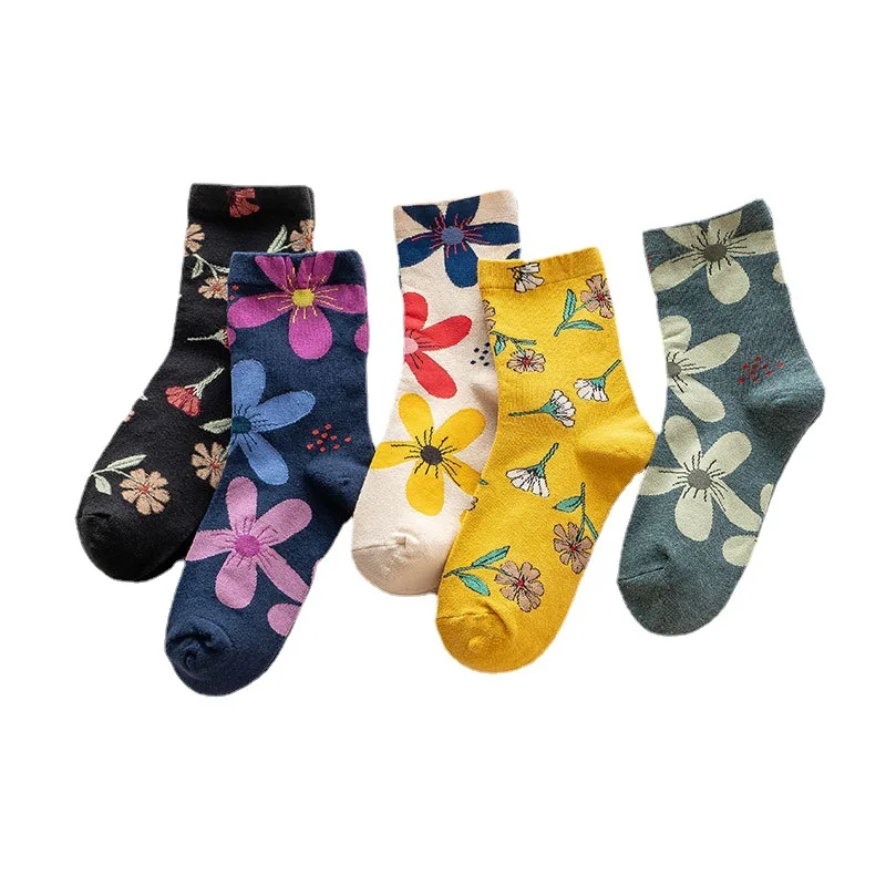 Middle tube South Korea Dongdaemun forest series cute womens cartoon flower socks