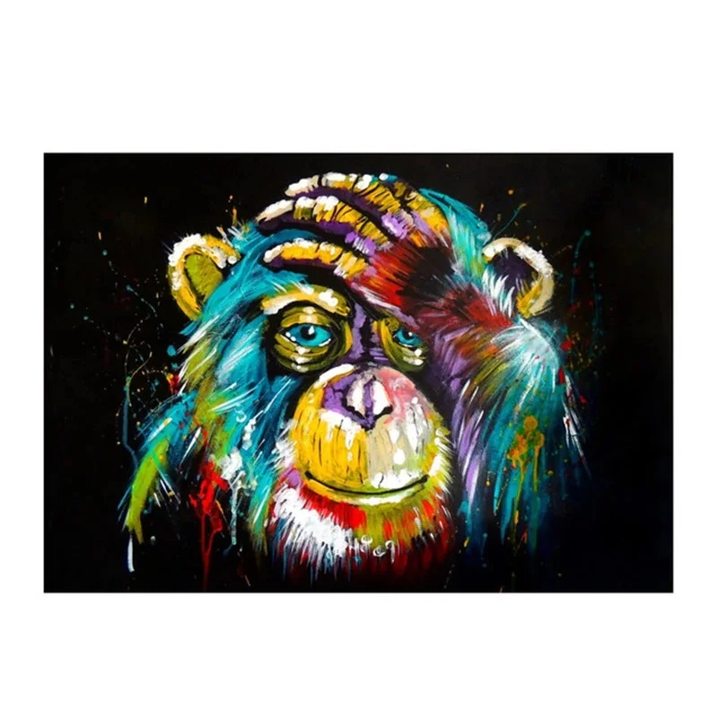 Watercolour Thinking Monkey Wall Art Canvas Print Abstract Animal Poster Painting No Frame Home Decor Picture