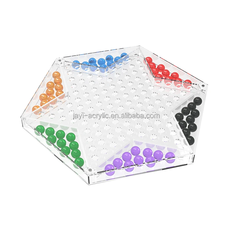JAYI Custom Acrylic Chinese Checkers Lucite Board Game Set with Colorful Glass Marbles