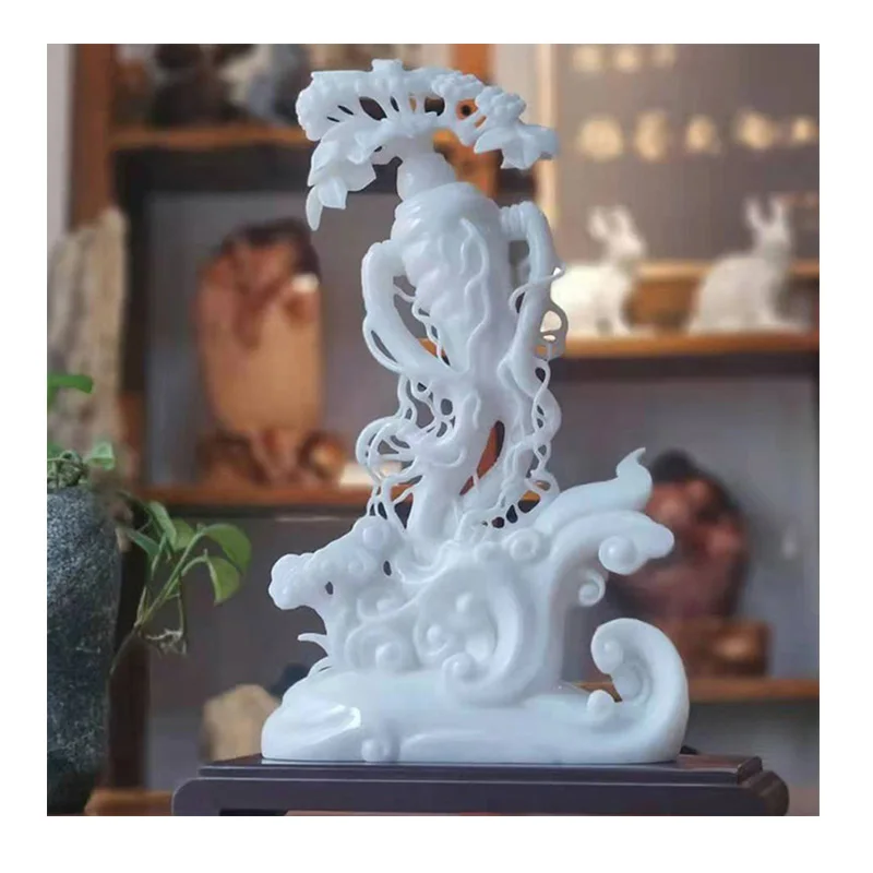 Natural Stone Jade Buddha Statue Home Decor Animal White Elephant Art Statue for Indoor