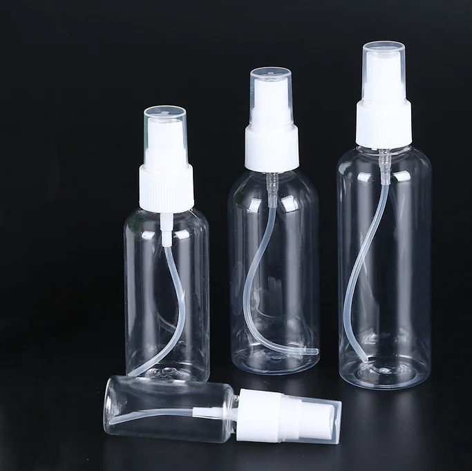 
30ml 50ml 60ml 100ml 120ml Atomizadores PET Plastic alcohol pump spray bottle clear disinfectant water Fine Mist Spray Bottle 