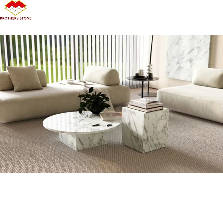 Marmol table basse marbre blanc tavolo marmo Polished White Statuario Marble Countertop Round Table Tops Coffee Table