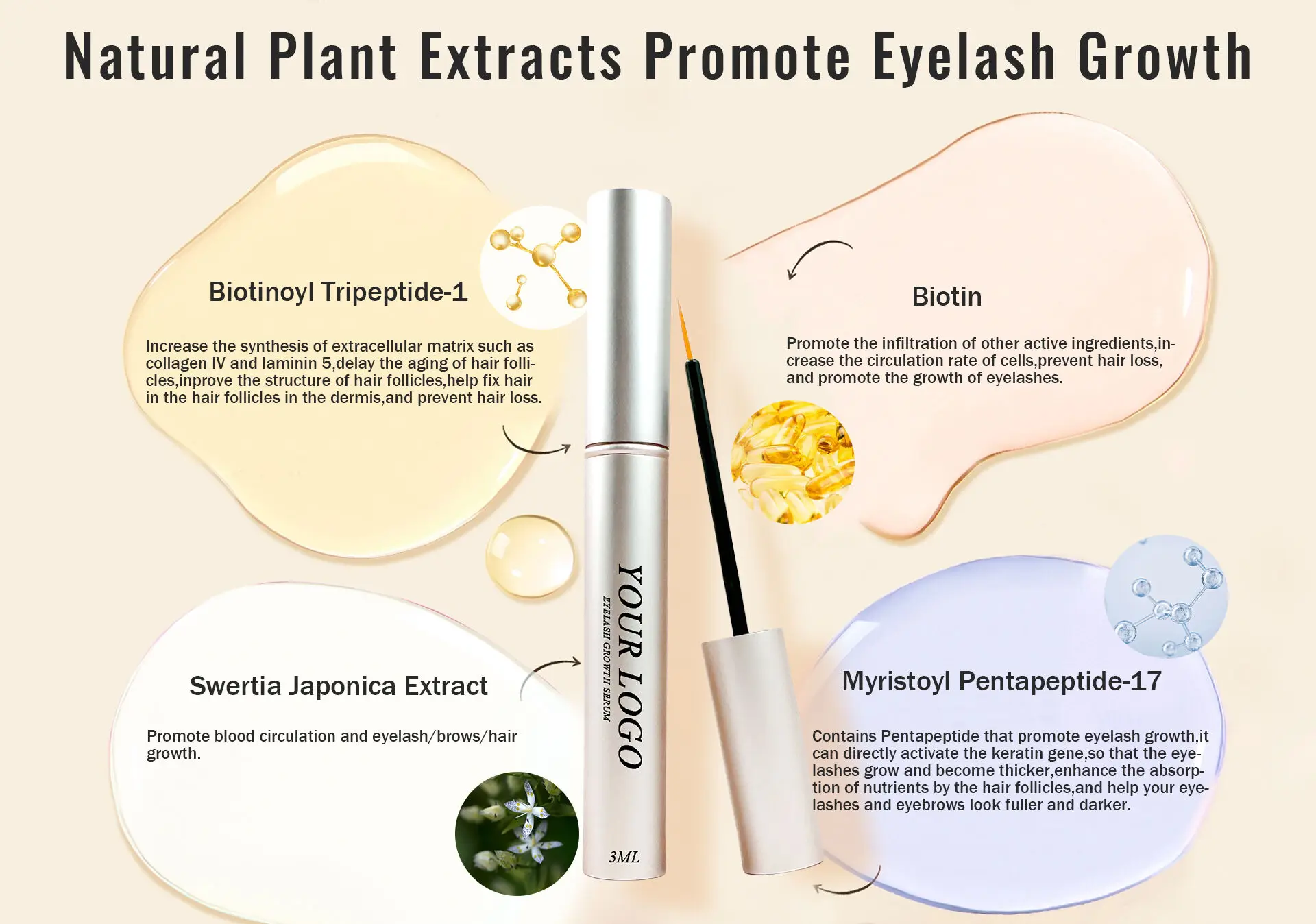Allergy-free nourishing lash serum mascara clean ingredients 100% Organic eyelash and eyebrows serum growth