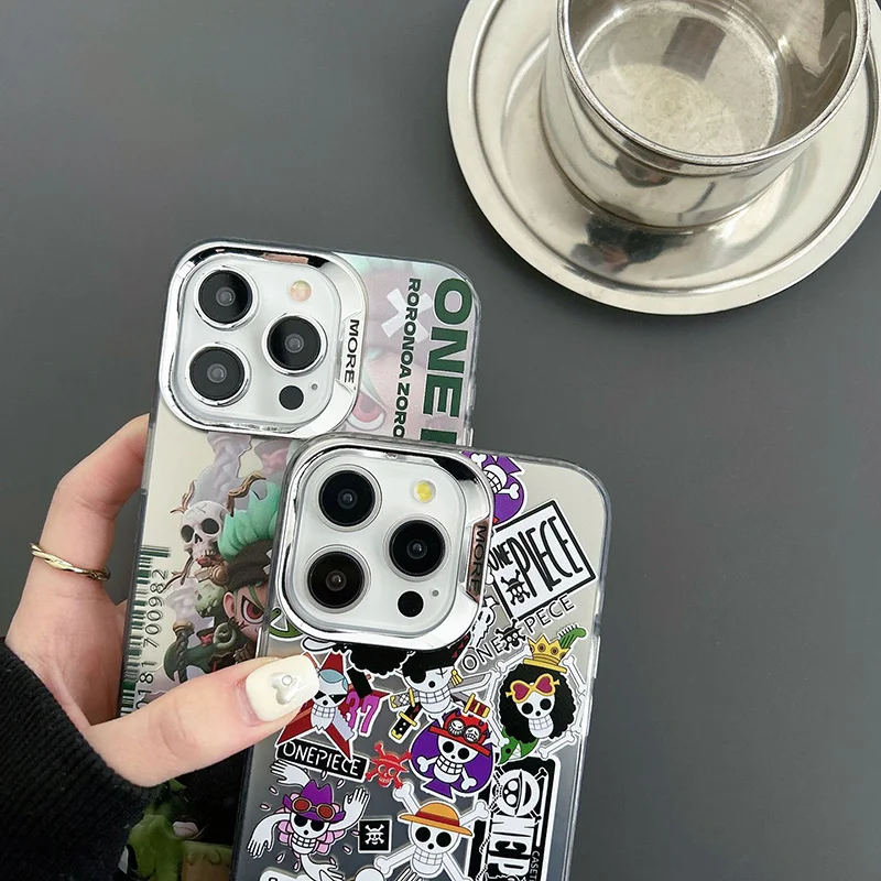 Fashion Phone Case For iPhone XR 11 12 13 14 15 Pro Max Plus Cartoon Anime One Pieces Luffy Zoro IMD Anti-Fall Shockproof Cover