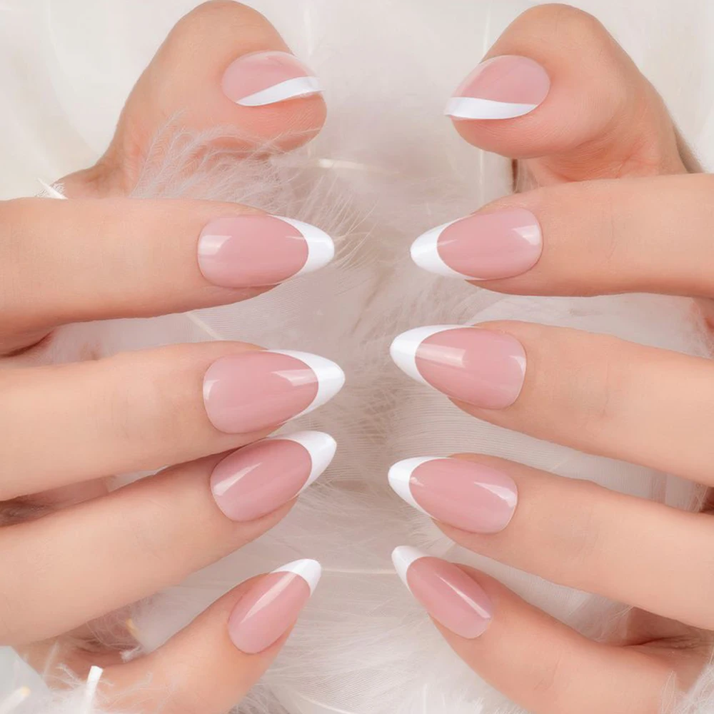 Nail Supplier Offer Free Sample White French Tip Press On Nails Full Cover Artificial Fingernails Reusable Acrylic False Nails