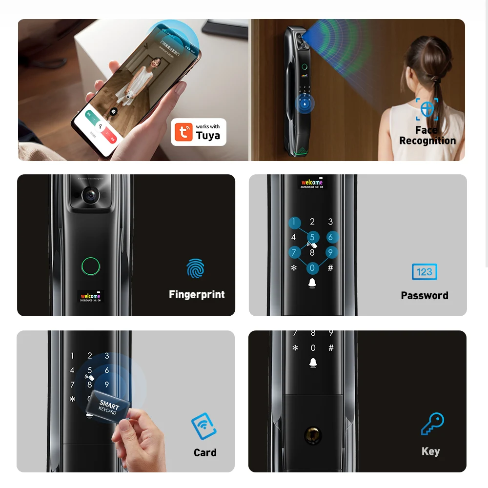 Friendly design Villas home entrance tuya 6072 6068 6085 suitable full automatic smart door lock wifi with 3d face recognition
