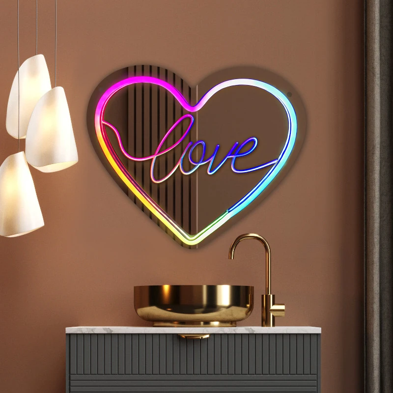 Divatla Custom Personalized Love Dreamcolor Neon Mirror With Led Light For Wedding Bedroom Decor Neon Light Mirror