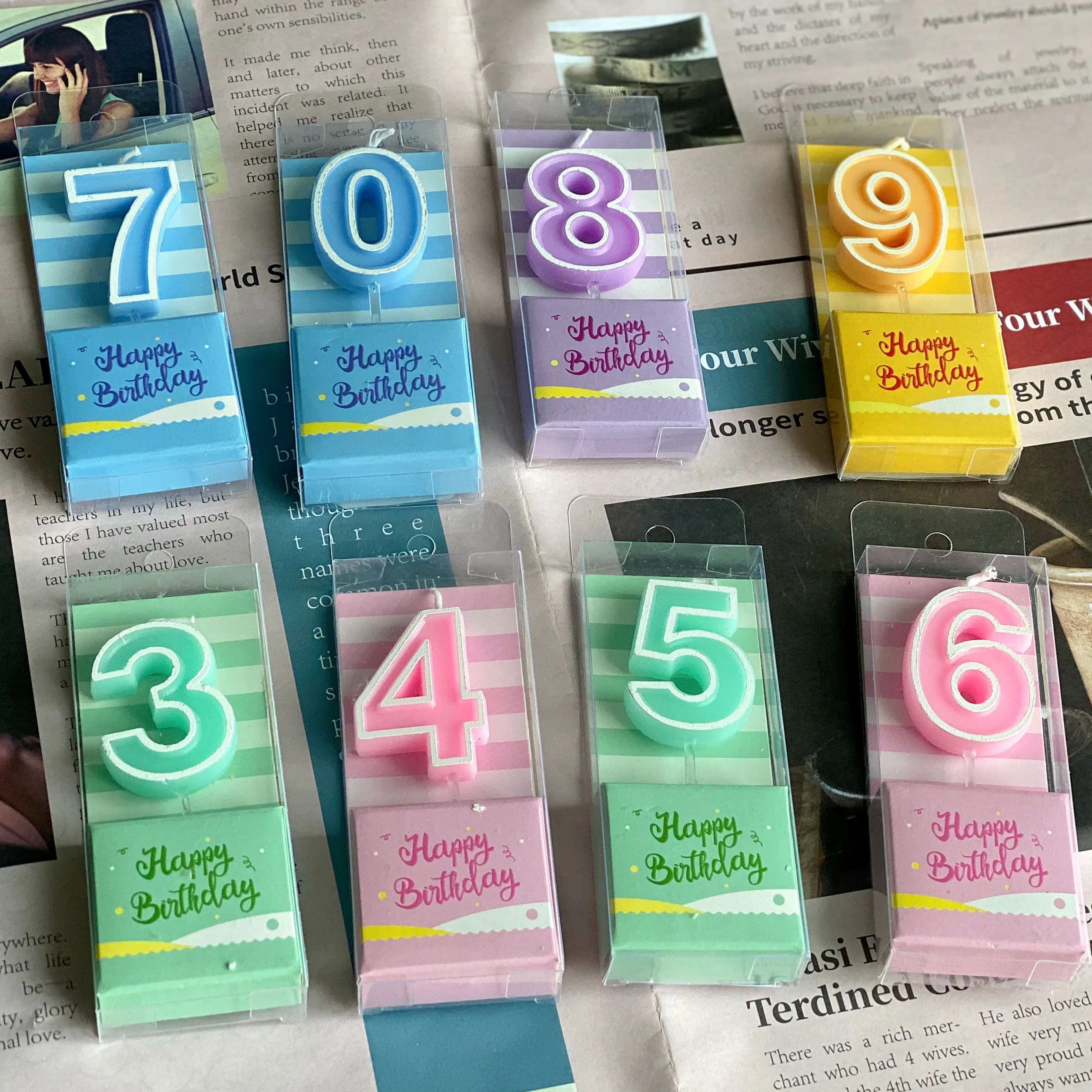 Birthday Wedding Party Decoration Supplies Paraffin Wax Lucky Colorful Fancy Happy Birthday Number Candle for Cake