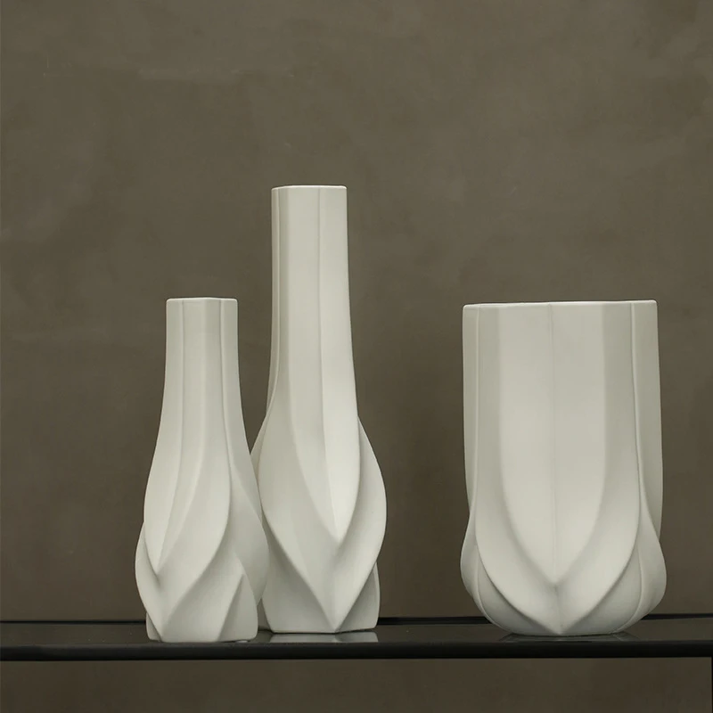 Handmade White Flower Vase Non-Glazed Clay Vases Living Room Restaurant Luxury Table Flower Vase