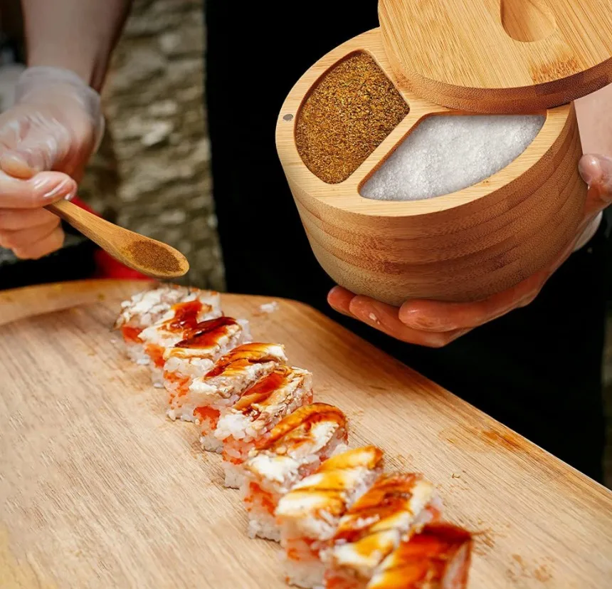 Bamboo Spice Jar Organizer With Bamboo Lid And Bamboo Spoon Spice Jar Set