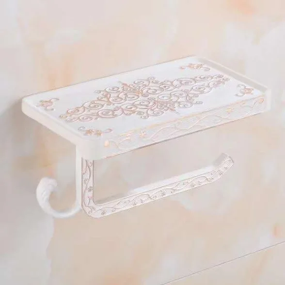 Space aluminum toilet paper towel holder stand for bathroom paper towel holder white and gold
