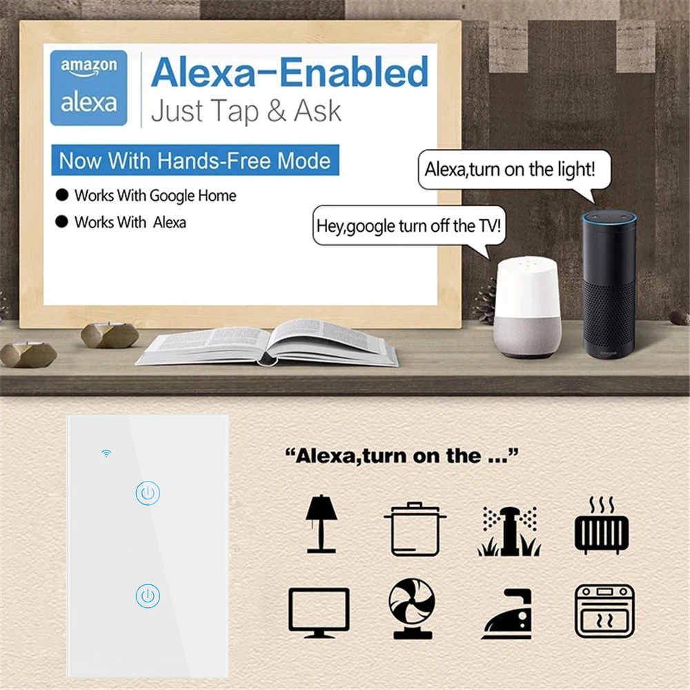 Amazon Intelligent US Australia Home 2 Gang Tuya Wifi Wall Smart Touch Light Switch