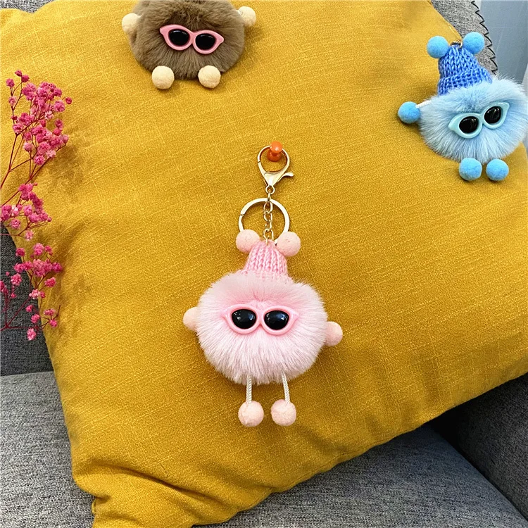 Hot Sale Creative Cute Cartoon Key Chain Keyring Bag Car Pendant Plush Small Coal Ball Keychain