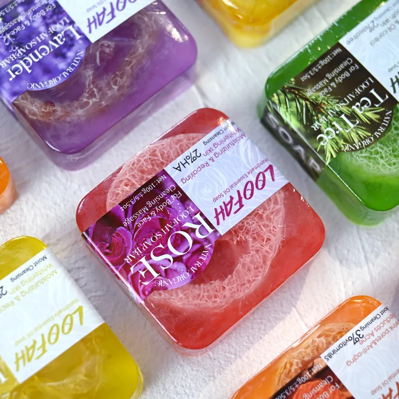 Factory Price Rose Loofah Vine Transparent Pure Handmade Plant Essential Oil Soap Face Wash Bath Loofah Soap