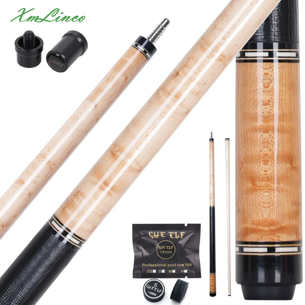 Xmlinco Handmade Billiard Sticker pool Cue Birdseye Wood Lizard Leather Warp 12.5mm Tip Size Hard Maple Shaft  58 Inches