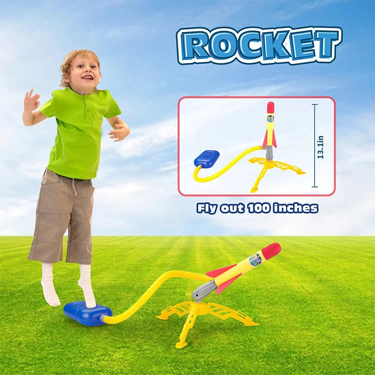 Outdoor Sports Game Toys Adjustable Air Pump Flying EVA Foam Rocket Launcher for Kids with 2 Rockets