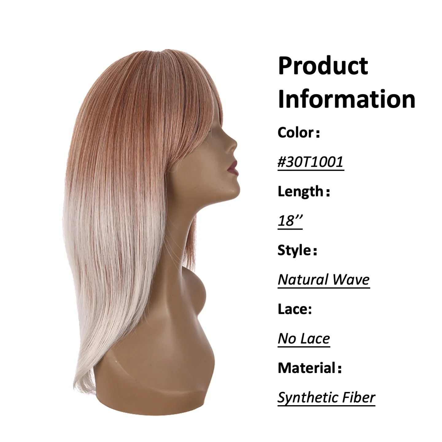 JINRUILI Customizable White and Pink Ombre High Temperature Synthetic wigs Long Straight Hair Natural Wave Wigs for Woman