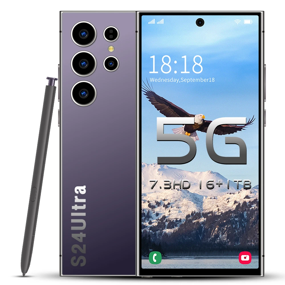 2025 Best Selling S24 Ultra 5G Smartphone 16+1TB Google AI 7.3 Inch 4K LED Display Dual SIM LTE 108MP Unlocked Android 14 Phone