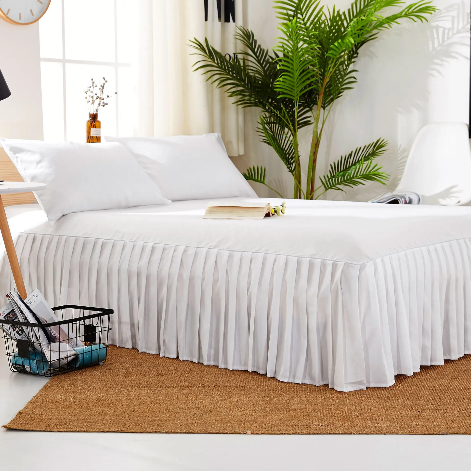 European-style white bed pleated mattress protector single bed skirt hotel 1.8 m bedasa brushed pure color beauty bed cover