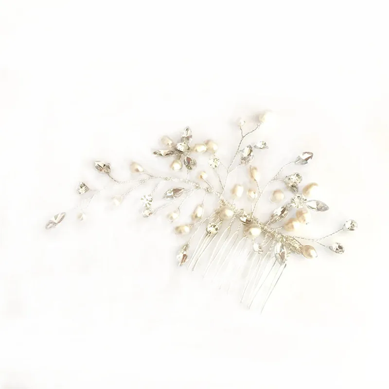RE3839 Fresh water pearl bridal hair comb handmade rhinestone flower wedding hair piece hair barrette