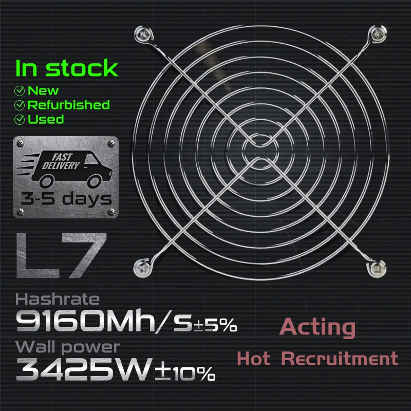 In Stock Used ASIC L7 S17 S19 Pro S9 L3+ SHA-256 9160W GPU RTX GTX RX Asic L7 ASIC L7 Graphics card