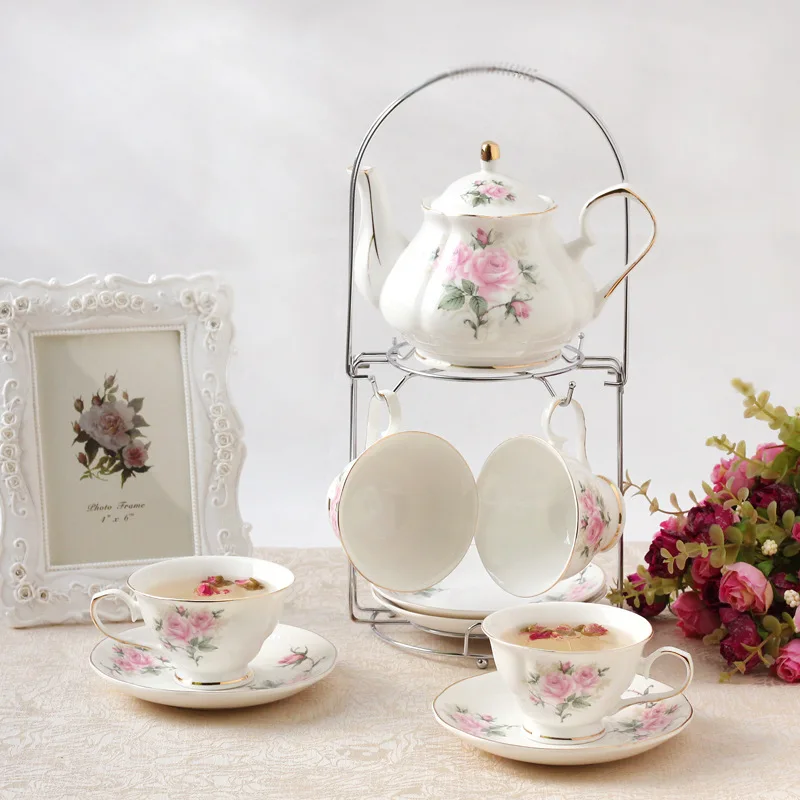 Porcelain Tea Sets British Royal Series with Teapot Sugar Bowl Cream Pitcher Teaspoons  Suitable for Wedding, Party