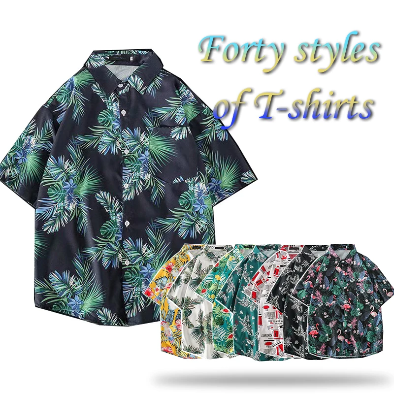 Men Beach Tee Surfer Fishing Hawaii Shirt Printed Beach Shirt Rayon Floral Hawaiian Shirt