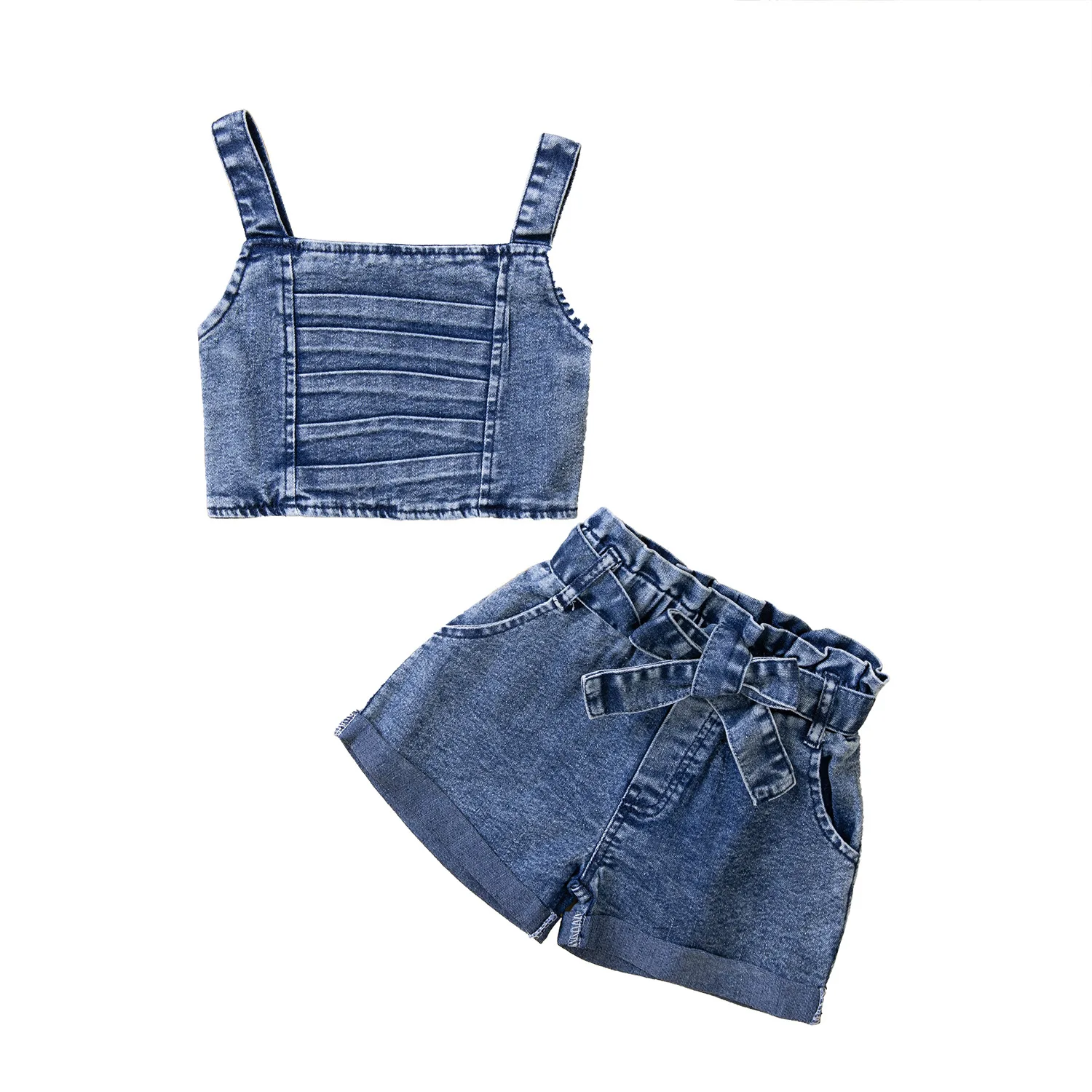 kid hip pop jeans skirt set Korean fashion two piece of taddle shorts suit soft Breathable Girls set kids solid dress