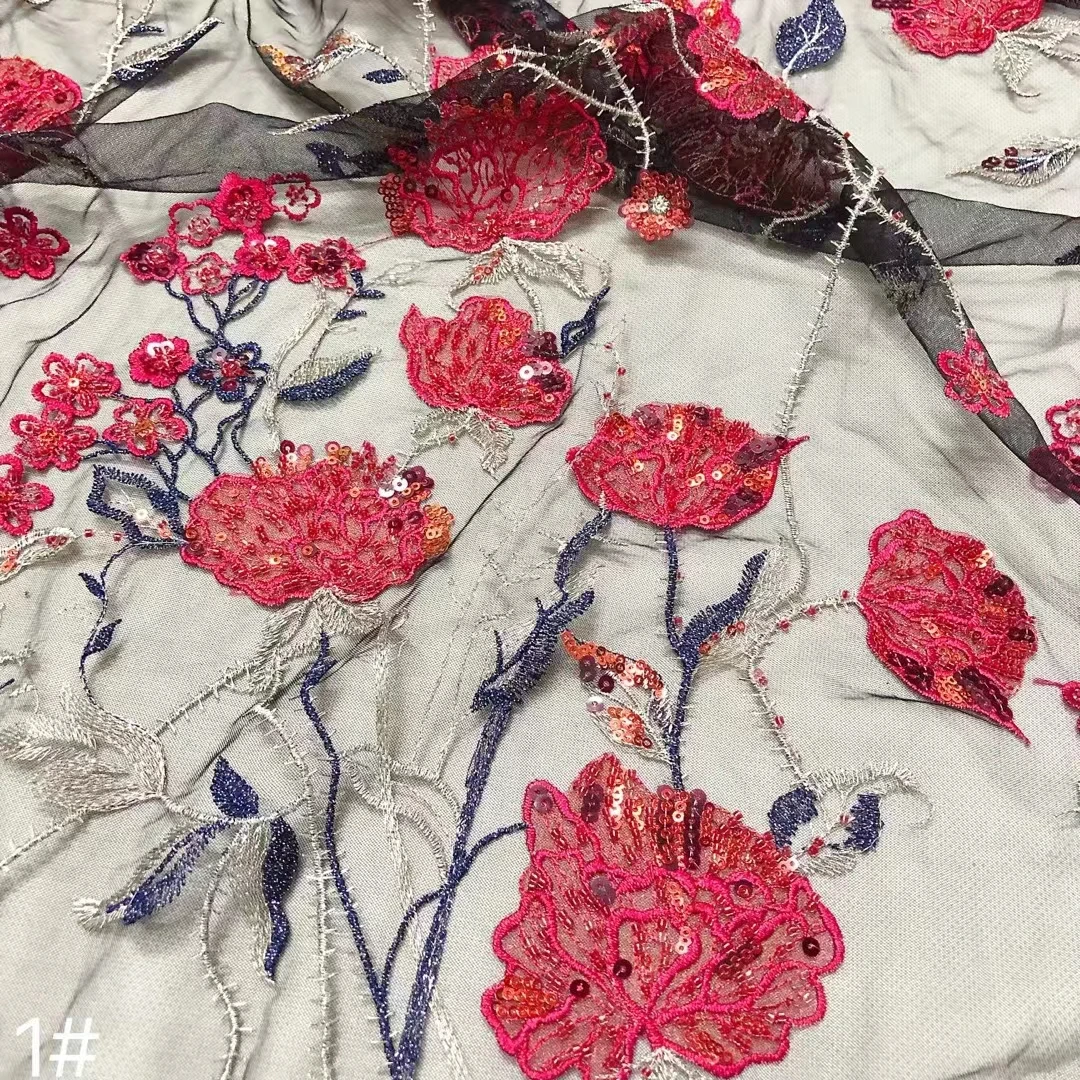 New Design rose pattern Fabric Luxury Embroidery sequin tulle Lace Fabric African Lace Fabric