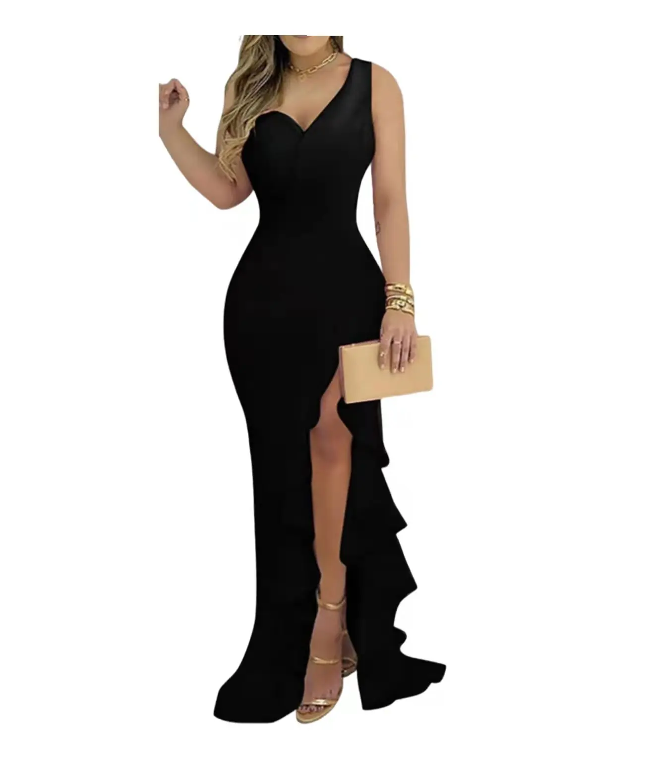 2022    Wholesale The Latest Sexy  Ladies One Shoulder Women Evening Party Dresses Maxi Dress