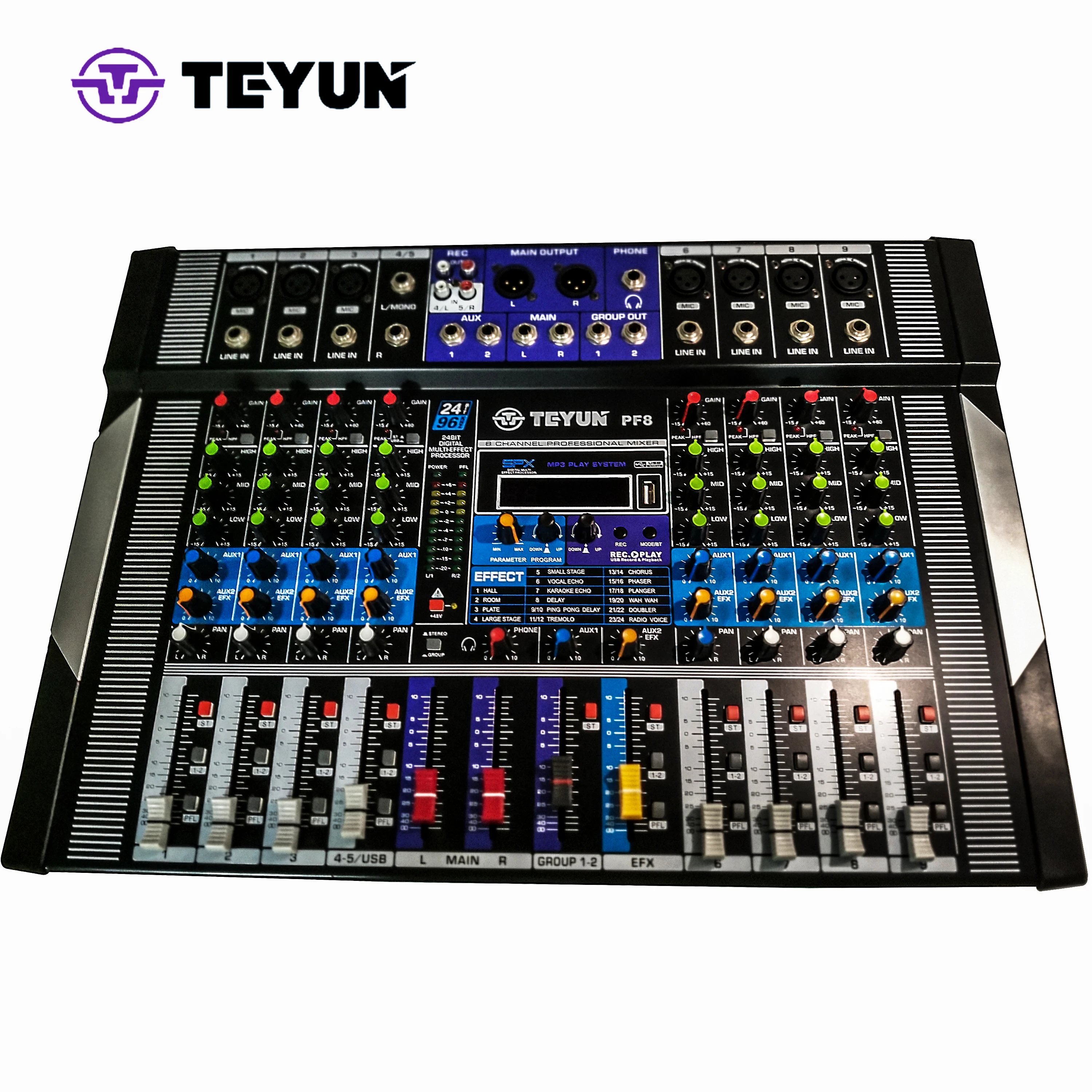 TEYUN 8 Channel Digital Mixer integrated Machine PF8 High Sound Console Microphone Audio Equipment