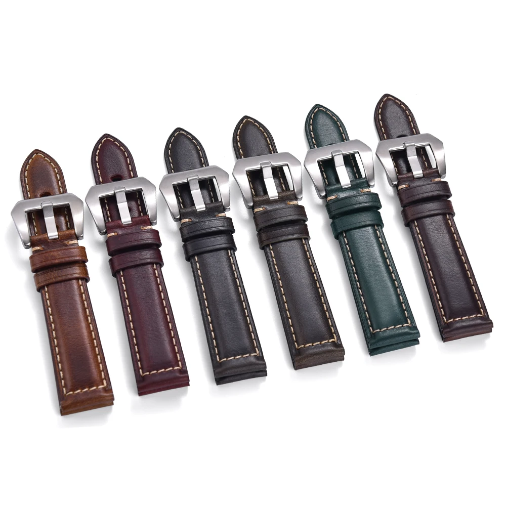 JUELONG Vintage Leather Watch Strap Genuine Oil-waxed Leather Watch Strap Heavy Buckle With Quick Release 18/20/22/24/26mm