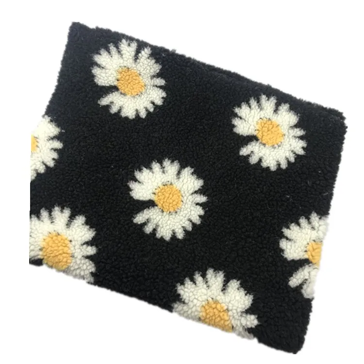 Knitted  jacquard flower pattern solid lamb fur polyester berber sherpa fleece fabric
