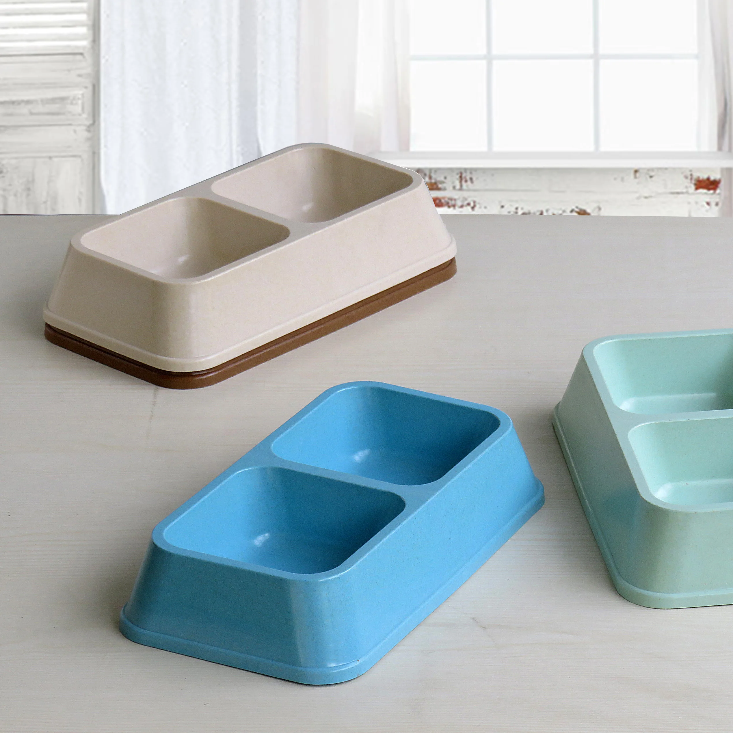 Lovely pet bowl double-layer color biodegradable cat and dog drinking rice basin