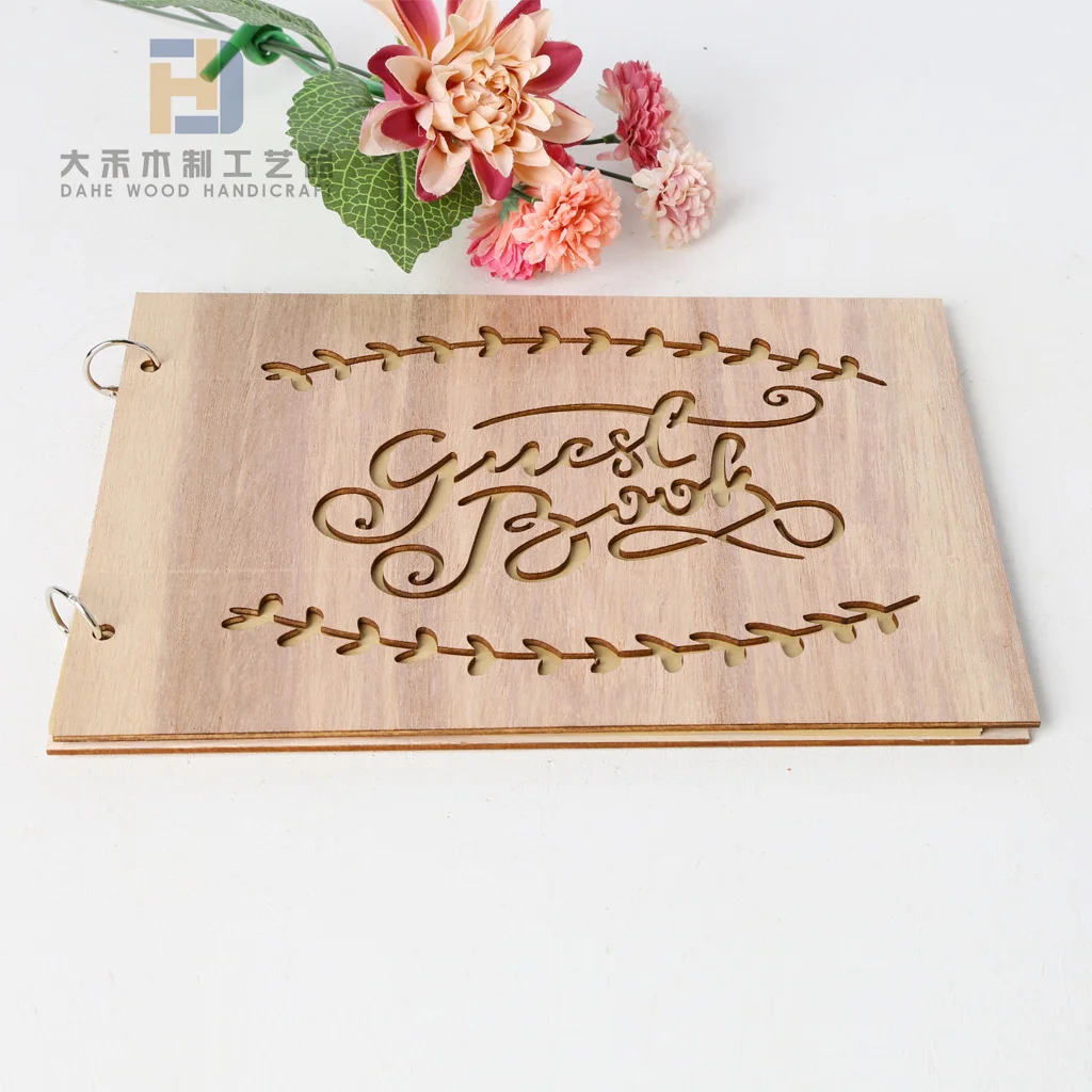 Hot Sale Laser Engraved Wooden Guest Book 20 Pages Custom Wood Notepad for Wedding Use Message Decoration