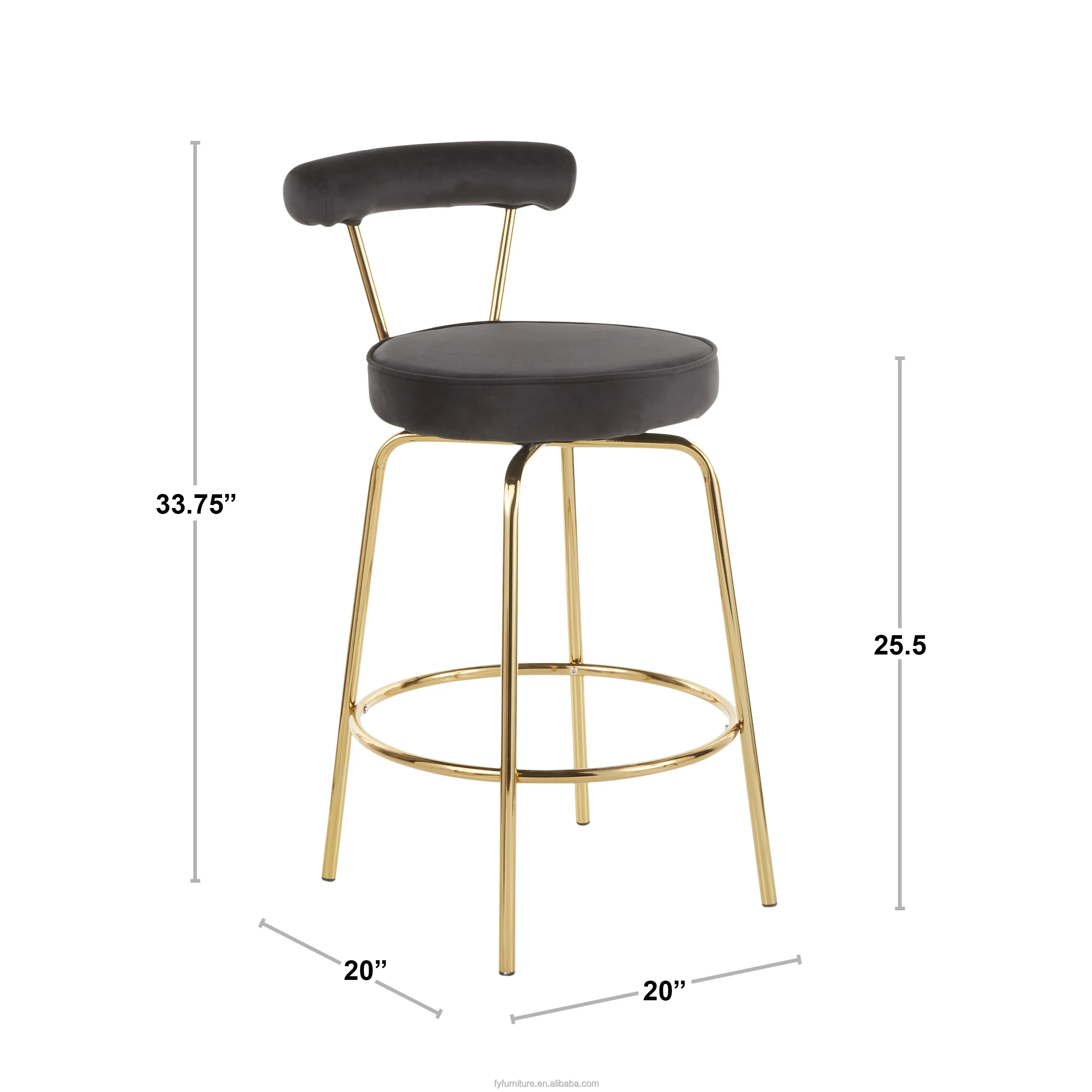 Industrial Price Nordic Design Upholstered Velvet Bar Chair with Gold Metal Frame for pub Kitchen