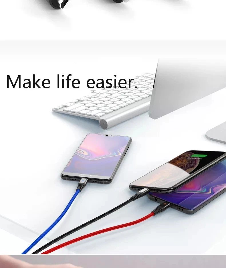 2022 mobile phone charger 2.4A fast charging cable for lighting Micro USB Type C 8pin 3 in 1 usb cable