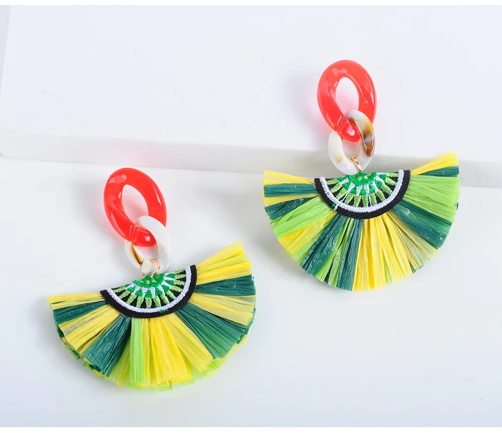 Fashion Raffia Dangle Earrings Colored Raffia Earrings Statement Handmade Weave Earrings Jewelry For Women Girls Gift