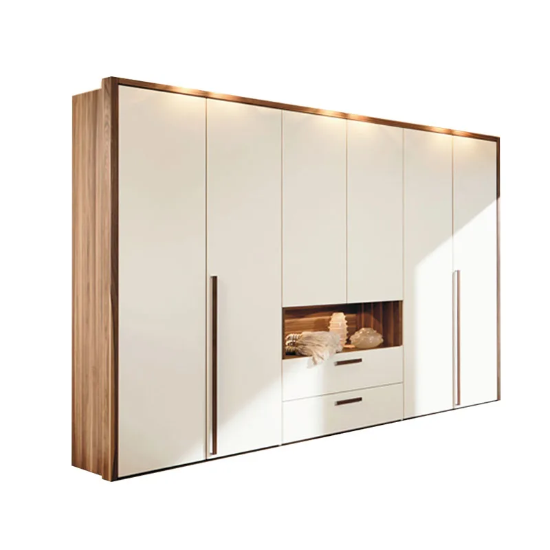 Bespoke White Glossy Laminate Girls Clothes Large Storage Organizer Push Door Wardrobe Simple Modern Bedroom Wardrobes
