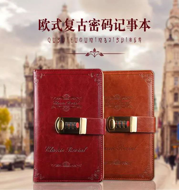 Creative European retro hand ledger notepad Dowling paper LOGO diary loose-leaf caderno notebook customizable with password lock