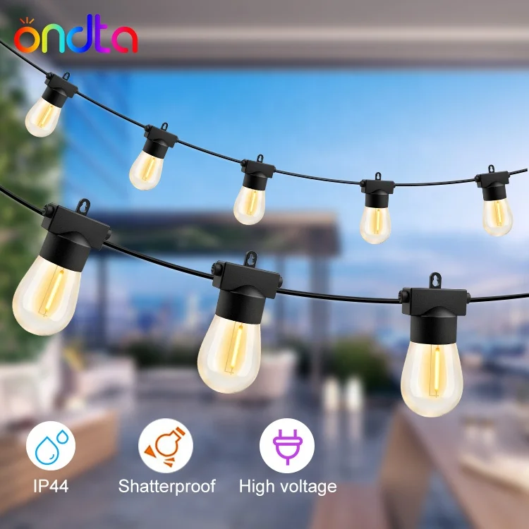 15M S14 light Bulbs Connectable Hanging Light Patio Lamp LED Outdoor String Lights